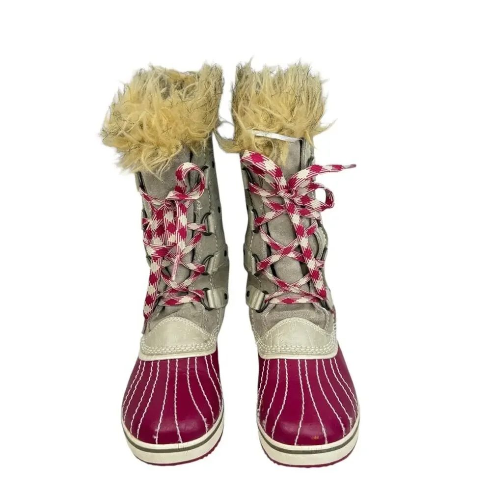 SOREL Brindle & Oyster Bray Tofino Faux Fur Winter Waterproof  Boot Youth Sz 3